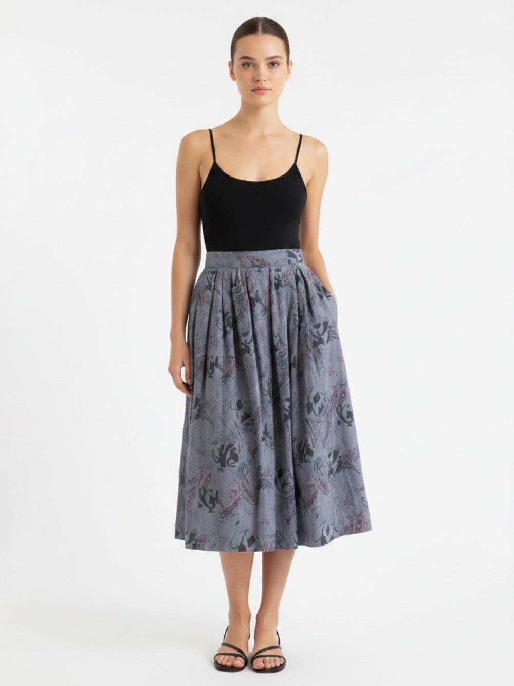 Vintage | blue paisley skirt midi length high waisted side pockets size … - Picture 1 of 9
